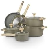 Bambù 10Pcs Cookware set Die-cast Aluminum pots and pans Nonstick frying pans and casseroles Induction safe PFOA-free (Green 10 pcs)