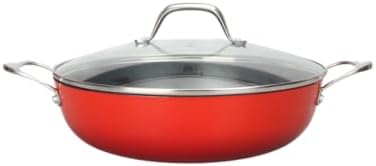 LAGUIOLE Lightweight Cast Iron Sauté Pan 28 x 8.2 cm - Excellent Heat Retention Non-Stick Elegant Design All Heat Sources Induction 100% Cast Iron 3.5L Red