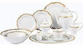 UKN Porcelain 57 Pc Dinnerware Set (Gold Border) Gold Banded Fruit Formal Oval Round Over 60 Piece Dishwasher Safe