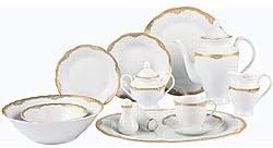 UKN Porcelain 57 Pc Dinnerware Set (Gold Border) Gold Banded Fruit Formal Oval Round Over 60 Piece Dishwasher Safe