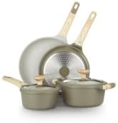 Bambù 6Pcs Cookware set Die-cast Aluminum pots and pans Nonstick frying pans and casseroles Induction safe PFOA-free (Green and Cream 6 pcs)