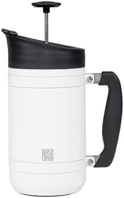 BruTrek® by Planetary Design Basecamp Coffee Press - Double Wall Vacuum Insulated Stainless Steel - Bru-Stop Technology No Grounds in Coffee No Spill Lid (Snowflake White 32 fl.oz)