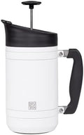 BruTrek® by Planetary Design Basecamp Coffee Press - Double Wall Vacuum Insulated Stainless Steel - Bru-Stop Technology No Grounds in Coffee No Spill Lid (Snowflake White 32 fl.oz)