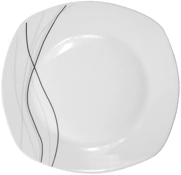 Stylish and Elegant 20 Pieces Porcelain Square Dinnerware Set Service for 4 People for Hosting Parties and Events - Silver and Black Confetti Theme Design