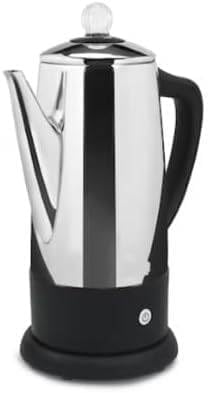 Stainless Steel 12-Cup Percolator with Automatic Shut-off Keep Warm Removable Filter Touch Handle Cord-less Serve