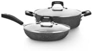 New Petra Dark Pot and Pan Set Non-Stick Induction and Oven up to 180°C Pot Holder and Spoon (4 Pieces)
