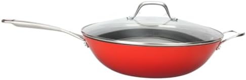 LAGUIOLE Cast Iron Wok 32 x 9 cm Red - Optimum Heat Retention Lightweight Durable Non-Stick Elegant Design All Heat Sources Induction 100% Cast Iron 5L Red