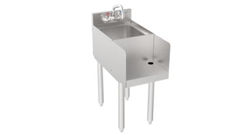 Krowne 18-12BD Silver Series Blender Dump Sink 12 W x 22.5 D 12D x 10W x 7H Bowl Size 1-1/2 Drain 3” H backsplash with 4” Center Wall Mount Faucet Included with Quarter Turn Ceramic valves
