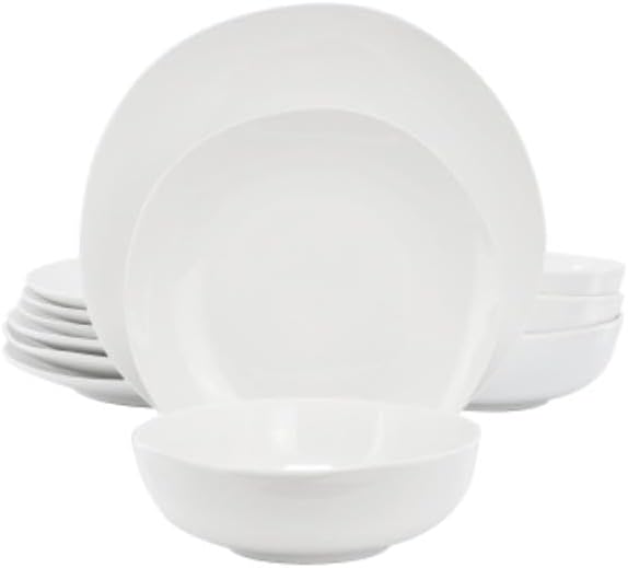 Gibson Home 148493.12 Aspen Drift Organic Round Ceramic Dinnerware Set in White - 12 Piece