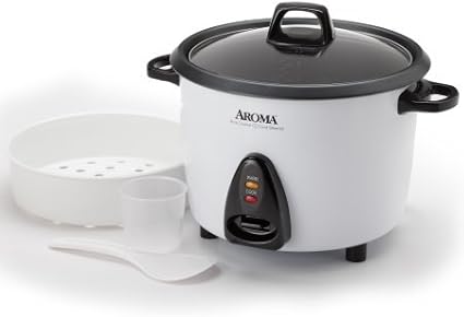 AROMA Rice Cooker 10-Cup (Uncooked) / 20-Cup (Cooked) Steamer Auto Keep Warm Soup Maker Oatmeal Cooker Large Rice Cooker 5 Qt White ARC-360-NGP