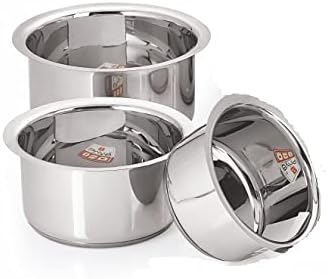 Priya Stainless Steel Tope/Patila/Cookware Set (3 Pieces- 900 ml 1300 ml and 1800 ml Induction and Gas Compatible)
