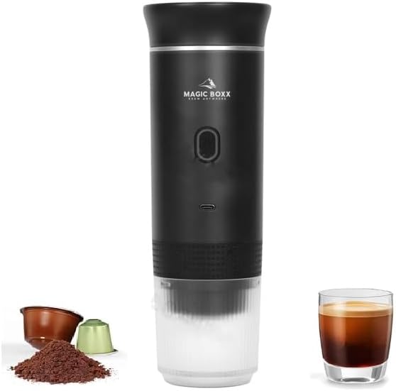 Magic Boxx Portable Electric Coffee Maker with USB-C | Compatible with Capsules and Ground Coffee | Ideal for Car Office Travel and Camping