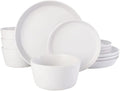 12 Piece Classy White Dinnerware Sets Service For 4 | Dishwasher Microwave Oven Safe Stackable Chip &amp Scratch Resistant Contemporary Look Durable Stoneware Kitchen Bright Milky Lily Color Cool