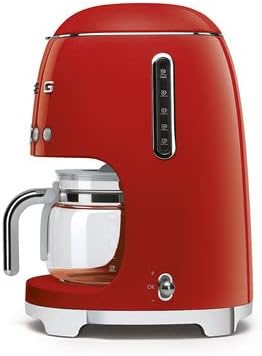 Smeg DCF02 Drip Coffee Maker Bundle with Extra Glass Carafe DCFC01 – 10-Cup Capacity Auto Start Keep Warm Function Retro 1950s Design – Red