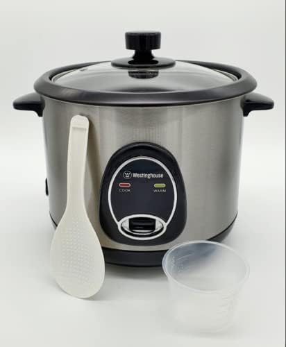 Westinghouse 220 Volt Rice Cooker 10 Cup Non Stick Cooking Pot Measuring Cup Keep Warm Function-Stainless Steel-700W (NOT FOR USE IN USA)