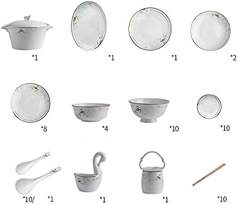 Dinnerware Set Nordic Light Luxury Phnom Penh Soup Pot/Plates Ceramic Plates and Sets for Restaurant and Wedding Gifts/Bone China Dinner Set (F)