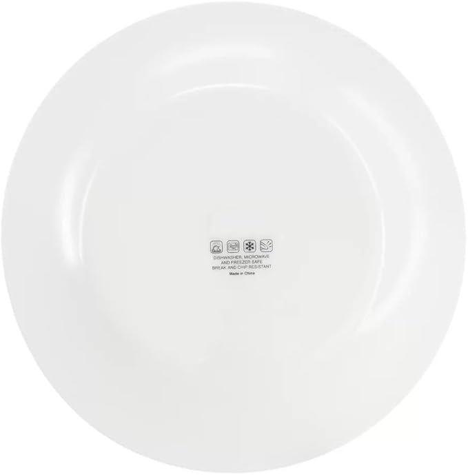 White Shadow 12 Piece Opal Glass Dinnerware Set Break-Resistant Plates and Bowls Service for 4 Microwave and Dishwasher Safe