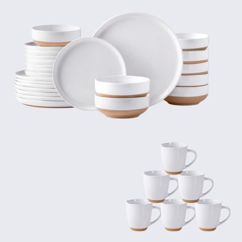 AmorArc Ceramic Dinnerware Sets for 8 30Pieces Handpainted Plates and Bowls Set with Rustic Terracotta Underside Scratch Resistant Stoneware Dishes Set Dishwasher &amp Microwave Safe