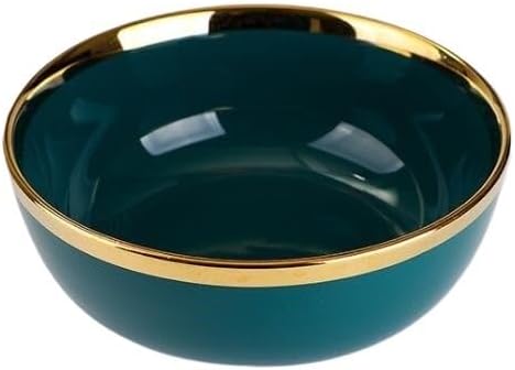 Dinner Sets Gilt Rim Green Ceramic Plate Steak Food Plates Bowls Ins Dinner Dish Luxurious Porcelain Dinnerware Set For Family Hotel(7 inch bowl 1pcs)