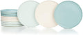 Everything Kitchens Modern Flat Dinnerware Collection (Soft Pink Dusty Blue &amp Stone Gray 12-Piece Lunch Plate Set)