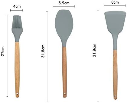 12-Piece Silicone Wood Handle Heat-Resistant Cooking Cutlery Set - Grey