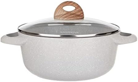 6Pcs Pots and Pans set Die-cast aluminum cookware Kitchen Induction Pots and Pans cooking set PFOA-free GenX-free Oven-safe casserole Frying pans Cream (6-Piece)