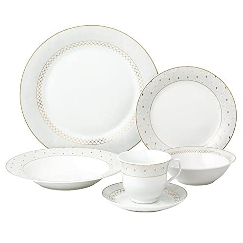 24 Piece Gold Border Porcelain Dinnerware Set-Service for 4-Carlotta-Mix and Match