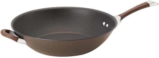 Circulon Symmetry Hard Anodized Nonstick Stir Fry / Wok Pan with Helper Handle - 14 Inch Chocolate