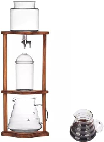 Cold Brew Drip Tower Ice Drip Coffee Maker Capacity Cold Brew Coffee or Iced Tea Maker Portable Iced Coffee Cold Brew Drip Tower with Adjustable Water Flow Wooden Bracket for Home Offi