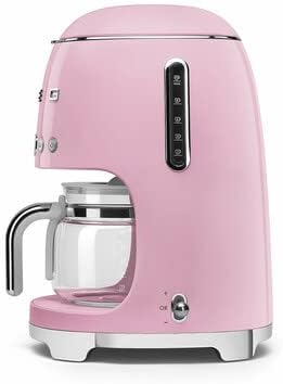 Smeg DCF02 Drip Coffee Maker Bundle with Extra Glass Carafe DCFC01 – 10-Cup Capacity Auto Start Keep Warm Function Retro 1950s Design – Pink