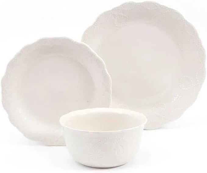 Dinnerware Set Classic Embossed-floral Pattern Dinner Plates Soup/cereal Bowls Family Hotel Tableware