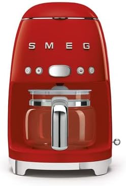 Smeg DCF02 Drip Coffee Maker Bundle with Extra Glass Carafe DCFC01 – 10-Cup Capacity Auto Start Keep Warm Function Retro 1950s Design – Red