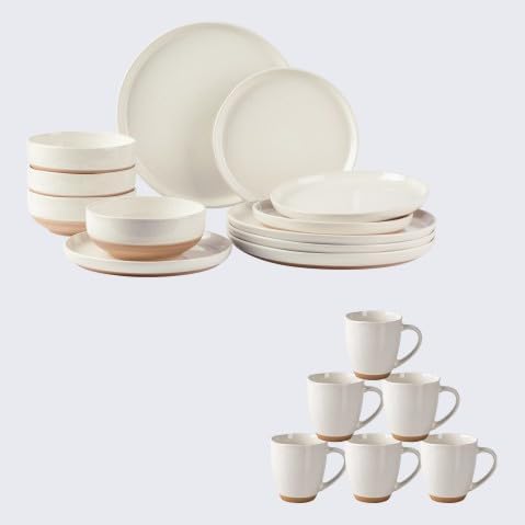 AmorArc Ceramic Dinnerware Sets for 4 18Pieces Handpainted Plates and Bowls Set with Rustic Terracotta Underside Scratch Resistant Stoneware Dishes Set Dishwasher &amp Microwave Safe