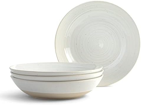 Unknown1 Rustic White 16-Piece Stoneware Dinnerware Set Textured Casual Round 16 Piece Dishwasher Safe Microwave Medium