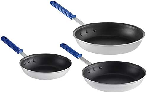 3-Piece Aluminum Non-Stick Fry Pan Set with CeramiGuard II Coating and Blue Cool Handles - 8 10 and 12 Frying Pans Perfect for restaurant home kitchen commercial.