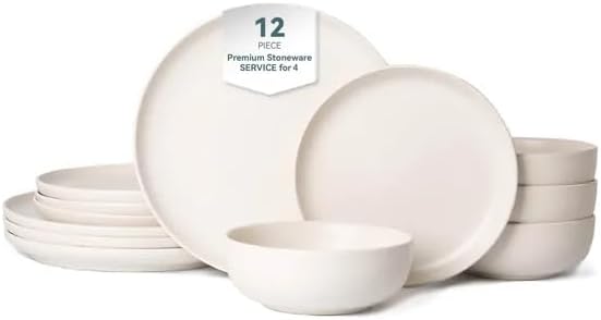 12-Piece Stoneware Dinnerware Set Microwave &amp Dishwasher Safe Non-Toxic Stackable Matte Glaze Service for 4