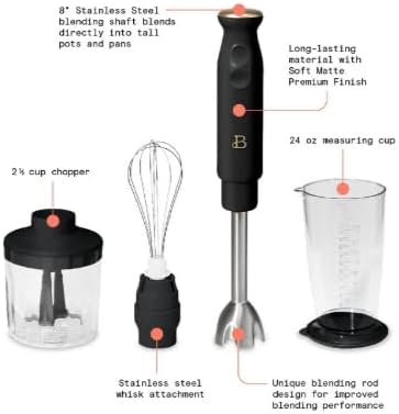 Beautiful 2-Speed Immersion Blender that includes a Chopper &amp Measuring Cup by Drew Barrymore (Black Sesame)