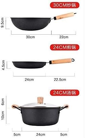 Three-Piece Non-Stick Cookware Set Wok Frying Pan Soup Pot Aluminum Alloy Maifan Stone Coating Smokeless Induction Compatible