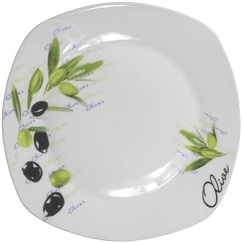 Stylish and Elegant 20 Pieces Porcelain Square Dinnerware Set Service for 4 People for Hosting Parties and Events - Fun Olive Tuscan Theme Design