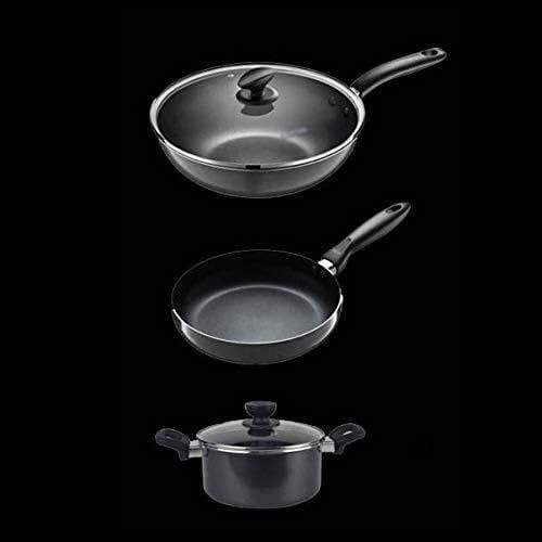 Non-Stick 3-Piece Cookware Set with Wok Frying Pan &amp Soup Pot Aluminum Alloy Induction &amp Gas Stove Compatible
