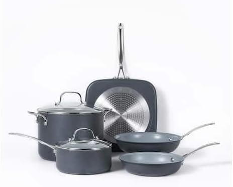 For 7-Piece Hard Anodized Aluminum Cookware Set Ceramic Non-Stick Non-Toxic Pots and Pans Set with Lids