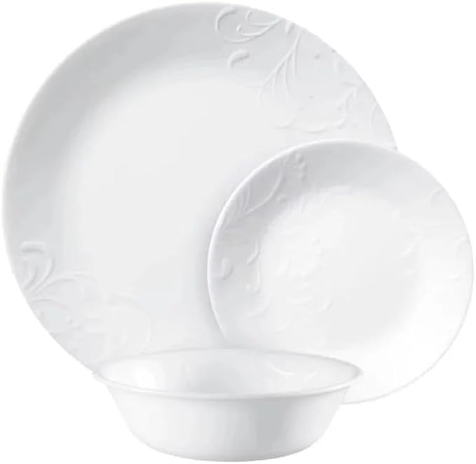 12 Piece Dinnerware Set Classic Embossed-floral Pattern Dinner Plates Soup cereal Bowls