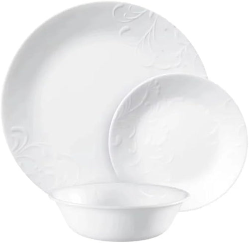 12 Piece Dinnerware Set Classic Embossed-floral Pattern Dinner Plates Soup cereal Bowls