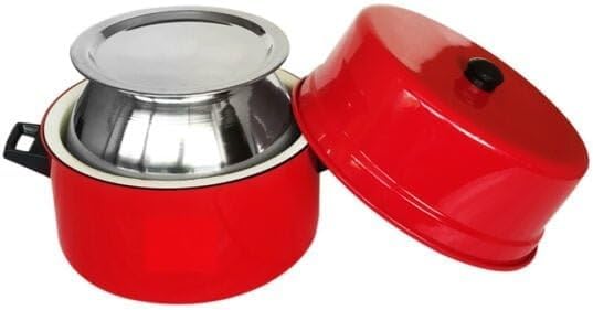 Premium Thermal Rice Cooker Red Aluminium with Stainless Steel Pot Multi-Purpose Casserole 8-12 Hour Heat Retention (1 Kg Capacity)