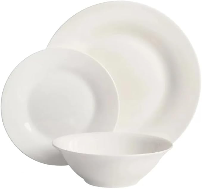 Round 12-Piece Dinnerware Set Family Hotel Tableware Ceramic Plates and Bowls