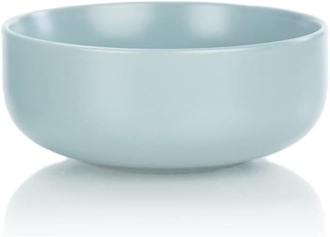 Everything Kitchens Modern Flat Dinnerware Collection (Stone Gray &amp Dusty Blue 8-Piece Bowl Set)