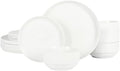 12-Piece Stackable Fine Ceramic Dinnerware Set in White – Dishwasher &amp Microwave Safe Everyday Tableware for Family Meals
