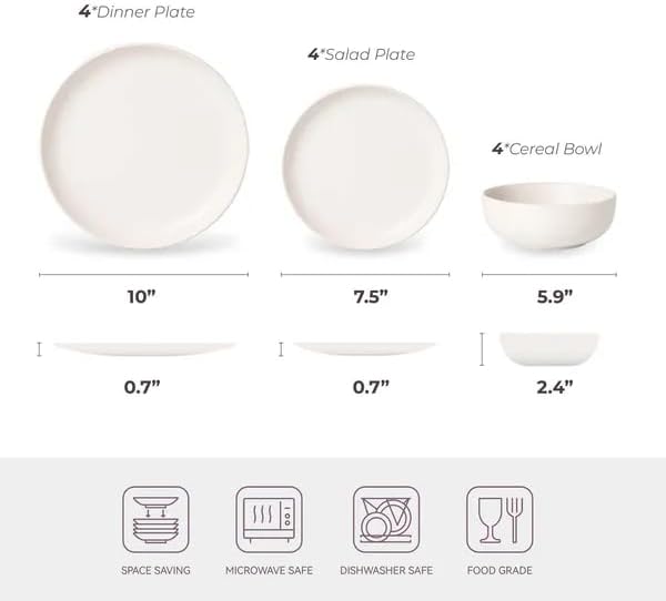 12-Piece Stoneware Dinnerware Set Microwave &amp Dishwasher Safe Non-Toxic Stackable Matte Glaze Service for 4