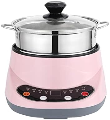 Multicooker Smart Electric Hot Pot Multi-Function Cooking Frying Pan Household Non-Stick Dormitory Rice Cooker Porridge Steamer (Color : Pinkdoublelayer Size : 24cmindiameter)