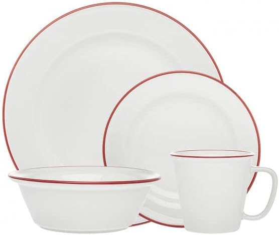 212 Main 1 x 1 x 1 inch Bistro Band Porcelain Dinnerware Set Red - 16 Piece